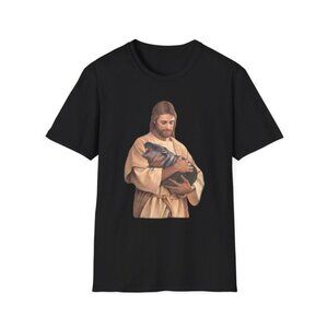 Funny Meme TShirt, Jesus Holding Moo Deng the Hippo Joke Tee, Moo Dang Gift